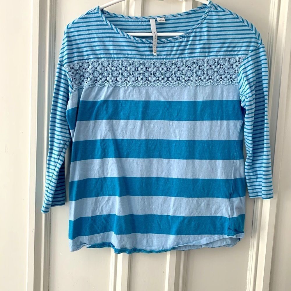 Lauren Conrad teal blue striped lace top S